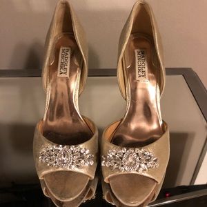 Badgley Mischka gold jeweled heels